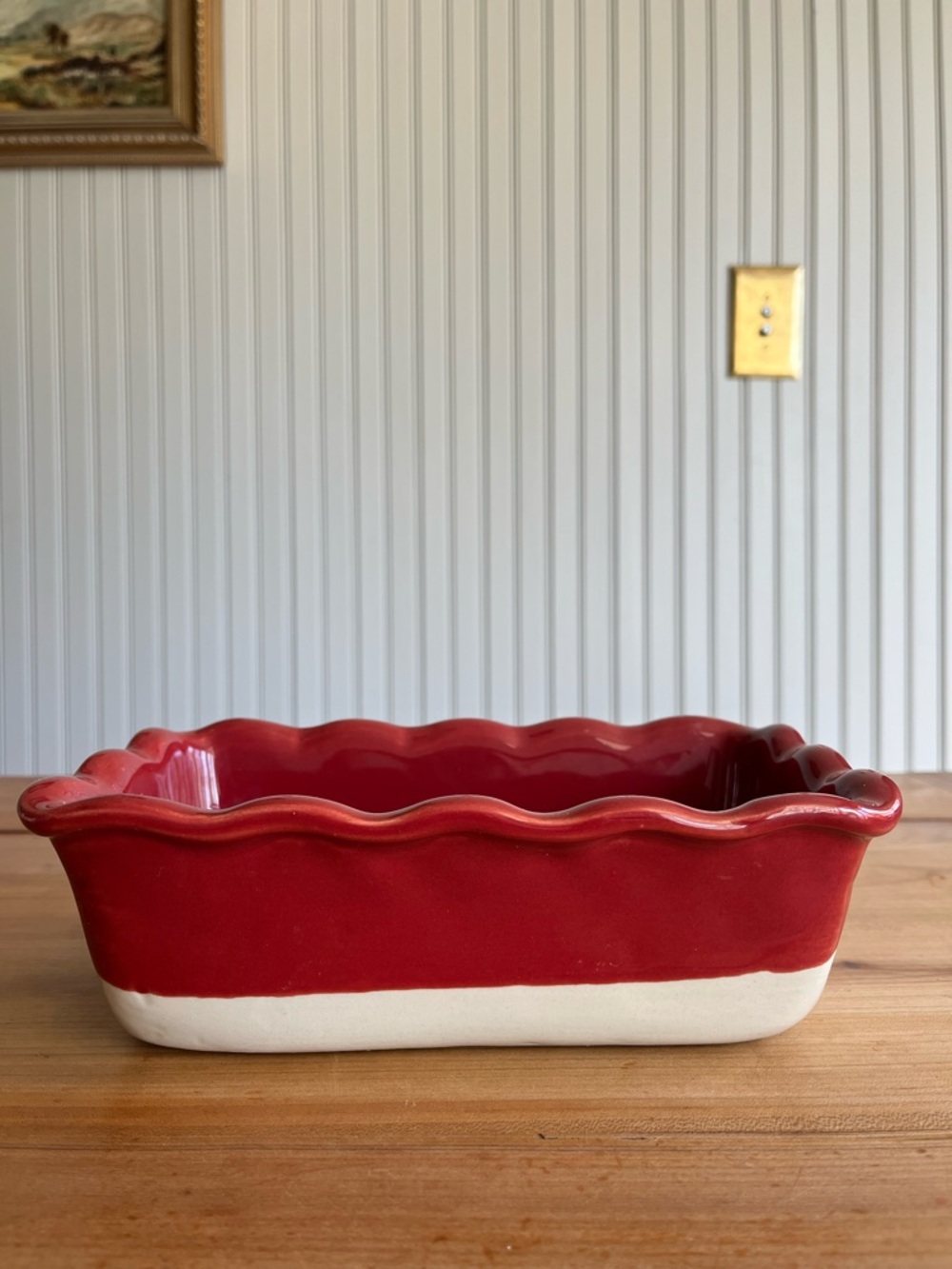 Red Emile Henry Ruffle Loaf Pan